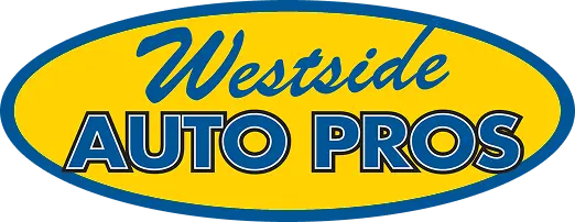 A yellow oval logo outlined in blue with the words Westside in blue script and AUTO PROS in bold, capital blue letters with a white border.