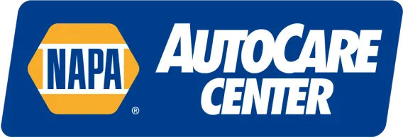 NAPA AutoCare Center logo featuring a yellow hexagon with NAPA in blue letters on the left and AutoCare Center in bold white text on a blue background on the right.