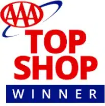 AAA Top Shop Winner logo with the red AAA oval symbol above the words TOP SHOP in bold red letters, and WINNER in white letters on a blue background at the bottom.